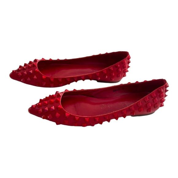 BY ZENITH Leather Ballet Red Studs Flats Woman’s Shoes Size 37. - Picture 2 of 7